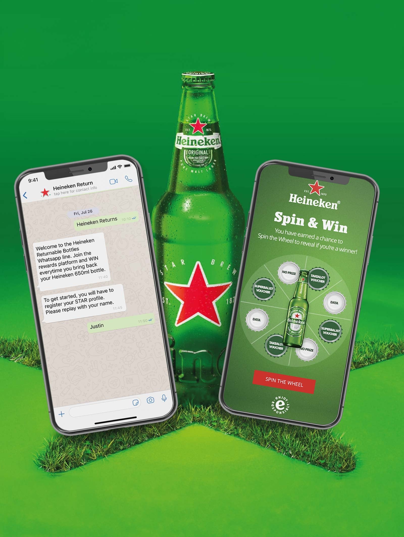 Heineken Recycle & Win WhatsApp campaign interface